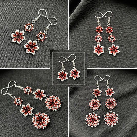 Floral Cardinal Houndstooth | Lightweight Beaded Earrings | XS-XL