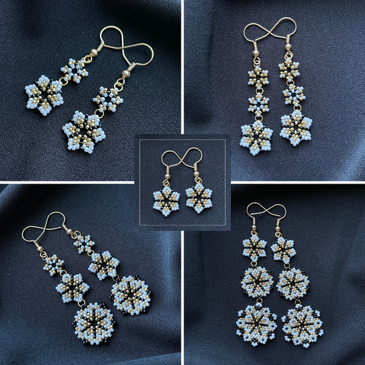 Floral Gold Houndstooth | Lightweight Beaded Earrings | XS-XL