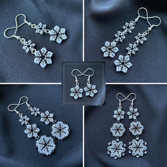 Floral Silver Houndstooth | Lightweight Beaded Earrings | XS-XL